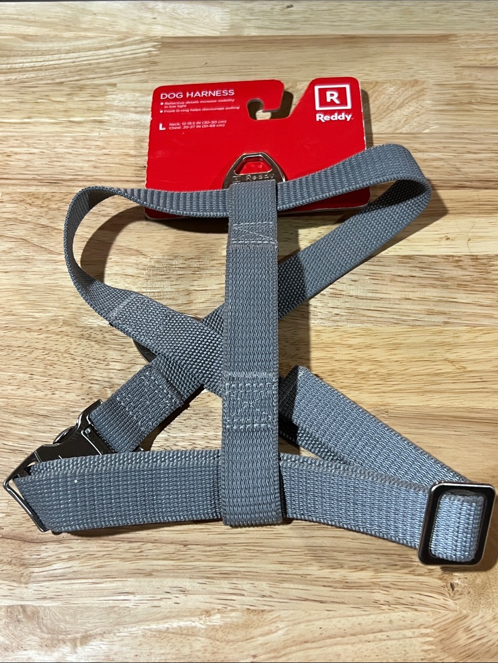 Reddy dog harness gray reflective d-ring 12-19.5” neck 20-27” chest large